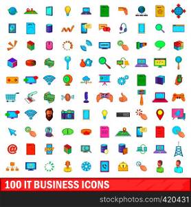 100 it business icons set in cartoon style for any design vector illustration. 100 it business icons set, cartoon style