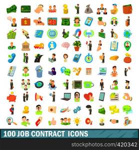 100 job contract icons set in cartoon style for any design vector illustration. 100 job contract icons set, cartoon style