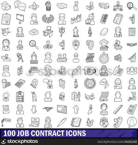 100 job contract icons set in outline style for any design vector illustration. 100 job contract icons set, outline style