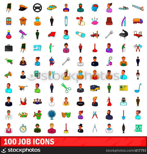 100 job icons set in cartoon style for any design vector illustration. 100 job icons set, cartoon style