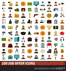 100 job offer icons set in flat style for any design vector illustration. 100 job offer icons set, flat style