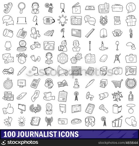 100 journalist icons set in outline style for any design vector illustration. 100 journalist icons set, outline style