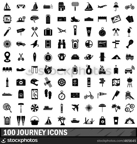 100 journey icons set in simple style for any design vector illustration. 100 journey icons set, simple style