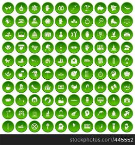100 joy icons set green circle isolated on white background vector illustration. 100 joy icons set green circle