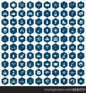 100 kids activity icons set in sapphirine hexagon isolated vector illustration. 100 kids activity icons sapphirine violet