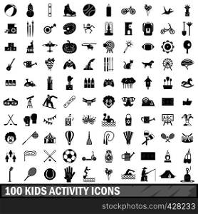100 kids activity icons set in simple style for any design vector illustration. 100 kids activity icons set, simple style