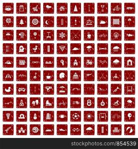 100 kids games icons set in grunge style red color isolated on white background vector illustration. 100 kids games icons set grunge red