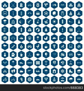 100 kids games icons set in sapphirine hexagon isolated vector illustration. 100 kids games icons sapphirine violet