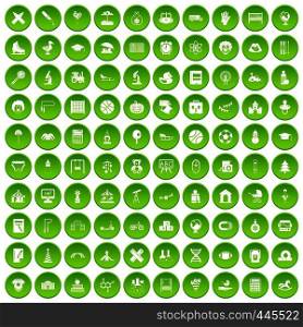 100 kids icons set green circle isolated on white background vector illustration. 100 kids icons set green circle