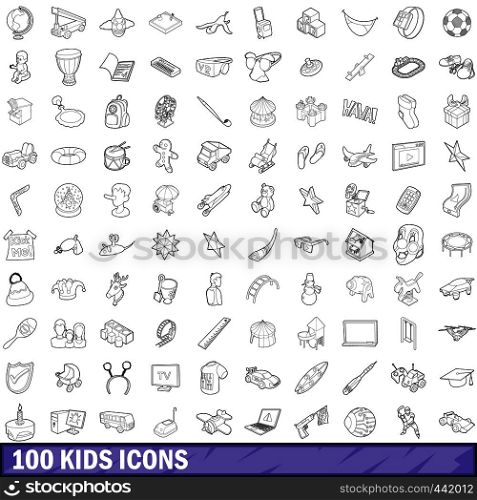 100 kids icons set in outline style for any design vector illustration. 100 kids icons set, outline style
