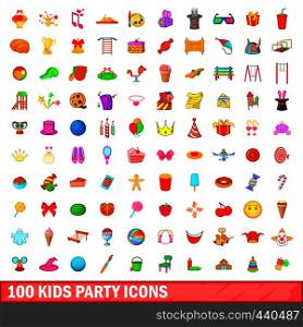 100 kids party icons set in cartoon style for any design vector illustration. 100 kids party icons set, cartoon style