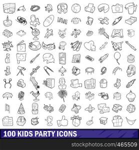 100 kids party icons set in outline style for any design vector illustration. 100 kids party icons set, outline style