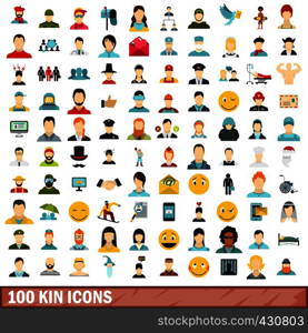 100 kin icons set in flat style for any design vector illustration. 100 kin icons set, flat style