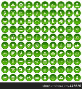 100 kindergarten icons set green circle isolated on white background vector illustration. 100 kindergarten icons set green circle