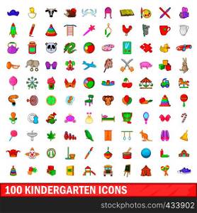 100 kindergarten icons set in cartoon style for any design vector illustration. 100 kindergarten icons set, cartoon style