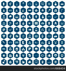 100 kindergarten icons set in sapphirine hexagon isolated vector illustration. 100 kindergarten icons sapphirine violet