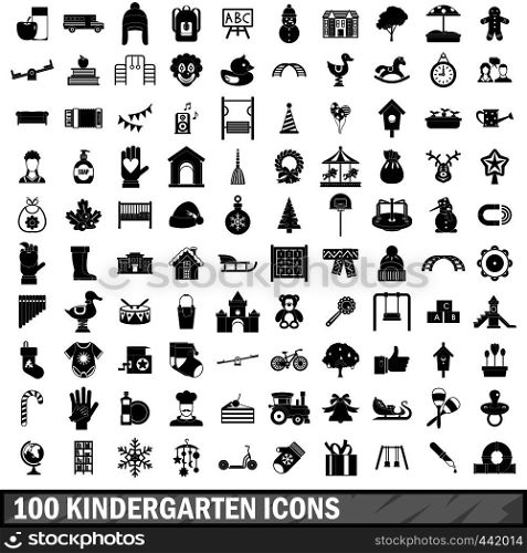 100 kindergarten icons set in simple style for any design vector illustration. 100 kindergarten icons set, simple style
