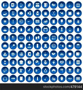 100 kitchen icons set in blue circle isolated on white vector illustration. 100 kitchen icons set blue
