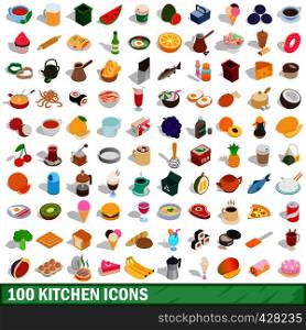 100 kitchen icons set in isometric 3d style for any design vector illustration. 100 kitchen icons set, isometric 3d style