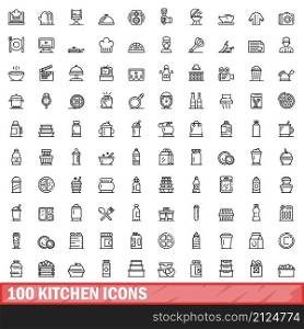 100 kitchen icons set. Outline illustration of 100 kitchen icons vector set isolated on white background. 100 kitchen icons set, outline style