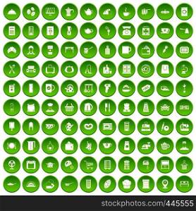 100 kitchen utensils icons set green circle isolated on white background vector illustration. 100 kitchen utensils icons set green circle