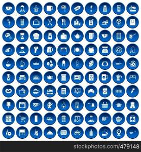 100 kitchen utensils icons set in blue circle isolated on white vector illustration. 100 kitchen utensils icons set blue