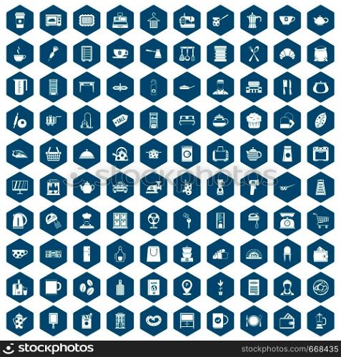 100 kitchen utensils icons set in sapphirine hexagon isolated vector illustration. 100 kitchen utensils icons sapphirine violet