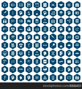 100 knowledge icons set in sapphirine hexagon isolated vector illustration. 100 knowledge icons sapphirine violet