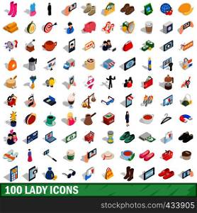 100 lady icons set in isometric 3d style for any design vector illustration. 100 lady icons set, isometric 3d style