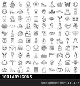 100 lady icons set in outline style for any design vector illustration. 100 lady icons set, outline style