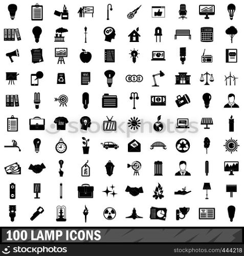 100 lamp icons set in simple style for any design vector illustration. 100 lamp icons set, simple style