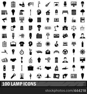 100 lamp icons set in simple style for any design vector illustration. 100 lamp icons set, simple style