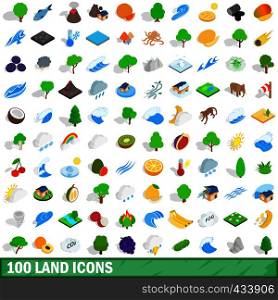 100 land icons set in isometric 3d style for any design vector illustration. 100 land icons set, isometric 3d style
