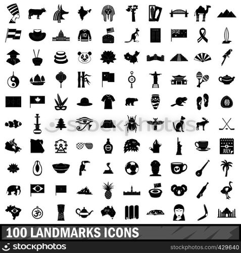 100 landmarks icons set in simple style for any design vector illustration. 100 landmarks icons set, simple style