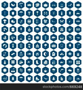 100 landscape icons set in sapphirine hexagon isolated vector illustration. 100 landscape icons sapphirine violet