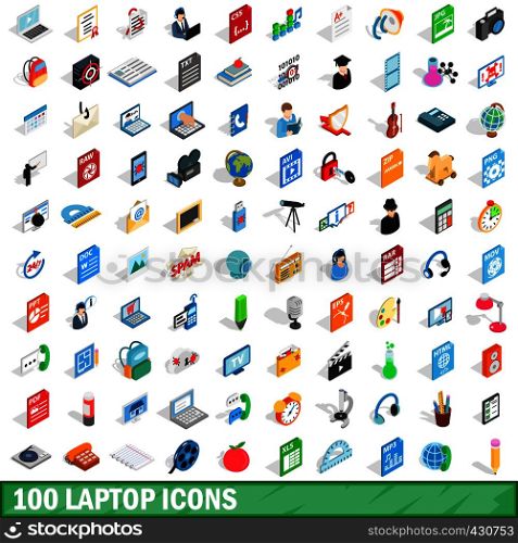 100 laptop icons set in isometric 3d style for any design vector illustration. 100 laptop icons set, isometric 3d style