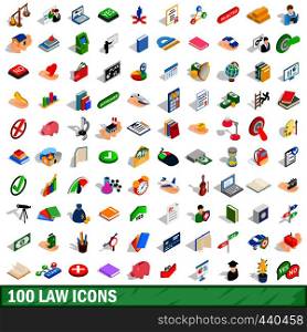 100 law icons set in isometric 3d style for any design vector illustration. 100 law icons set, isometric 3d style