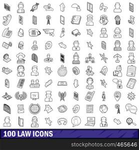 100 law icons set in outline style for any design vector illustration. 100 law icons set, outline style