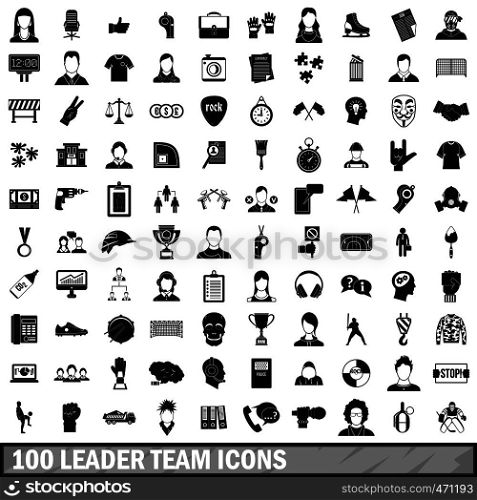 100 leader team icons set in simple style for any design vector illustration. 100 leader team icons set, simple style