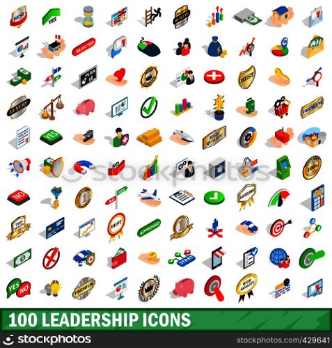 100 leadership icons set in isometric 3d style for any design vector illustration. 100 leadership icons set, isometric 3d style