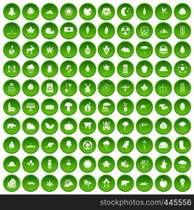 100 leaf icons set green circle isolated on white background vector illustration. 100 leaf icons set green circle