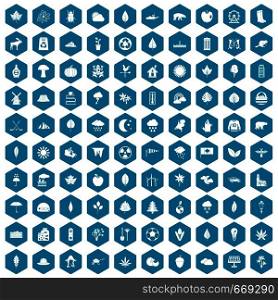 100 leaf icons set in sapphirine hexagon isolated vector illustration. 100 leaf icons sapphirine violet
