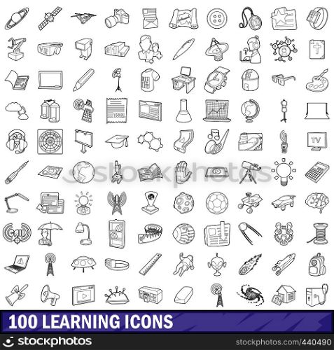 100 learning icons set in outline style for any design vector illustration. 100 learning icons set, outline style