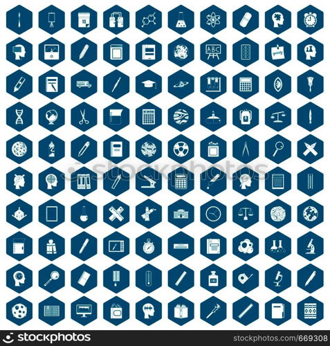 100 learning icons set in sapphirine hexagon isolated vector illustration. 100 learning icons sapphirine violet