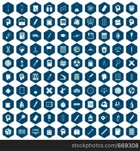 100 learning icons set in sapphirine hexagon isolated vector illustration. 100 learning icons sapphirine violet