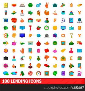 100 lending icons set in cartoon style for any design illustration. 100 lending icons set, cartoon style