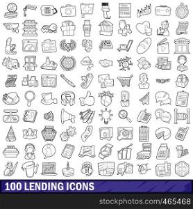 100 lending icons set in outline style for any design vector illustration. 100 lending icons set, outline style