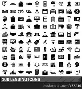 100 lending icons set in simple style for any design vector illustration. 100 lending icons set, simple style