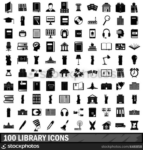 100 library icons set in simple style for any design vector illustration. 100 library icons set, simple style