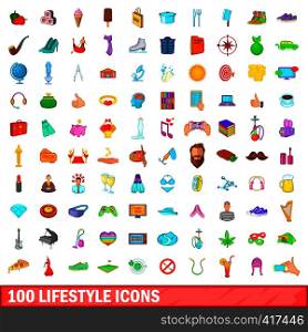 100 lifestyle icons set in cartoon style for any design vector illustration. 100 lifestyle icons set, cartoon style
